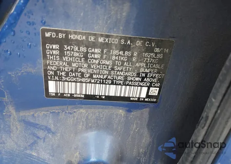 2015 Honda Fit Ex/Ex-L from USA, damaged, VIN 3HGGK5H85FM721129